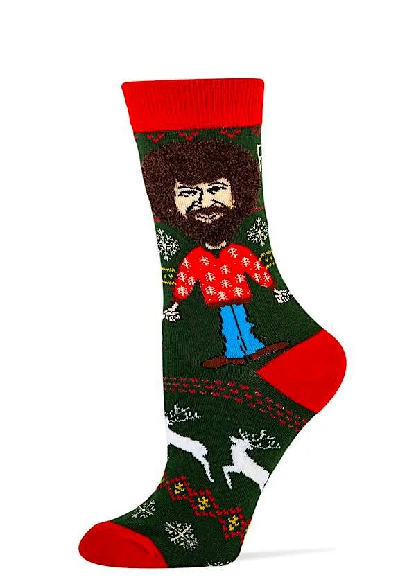 Bob Ross Happy Little Christmas Women's Crew Sock