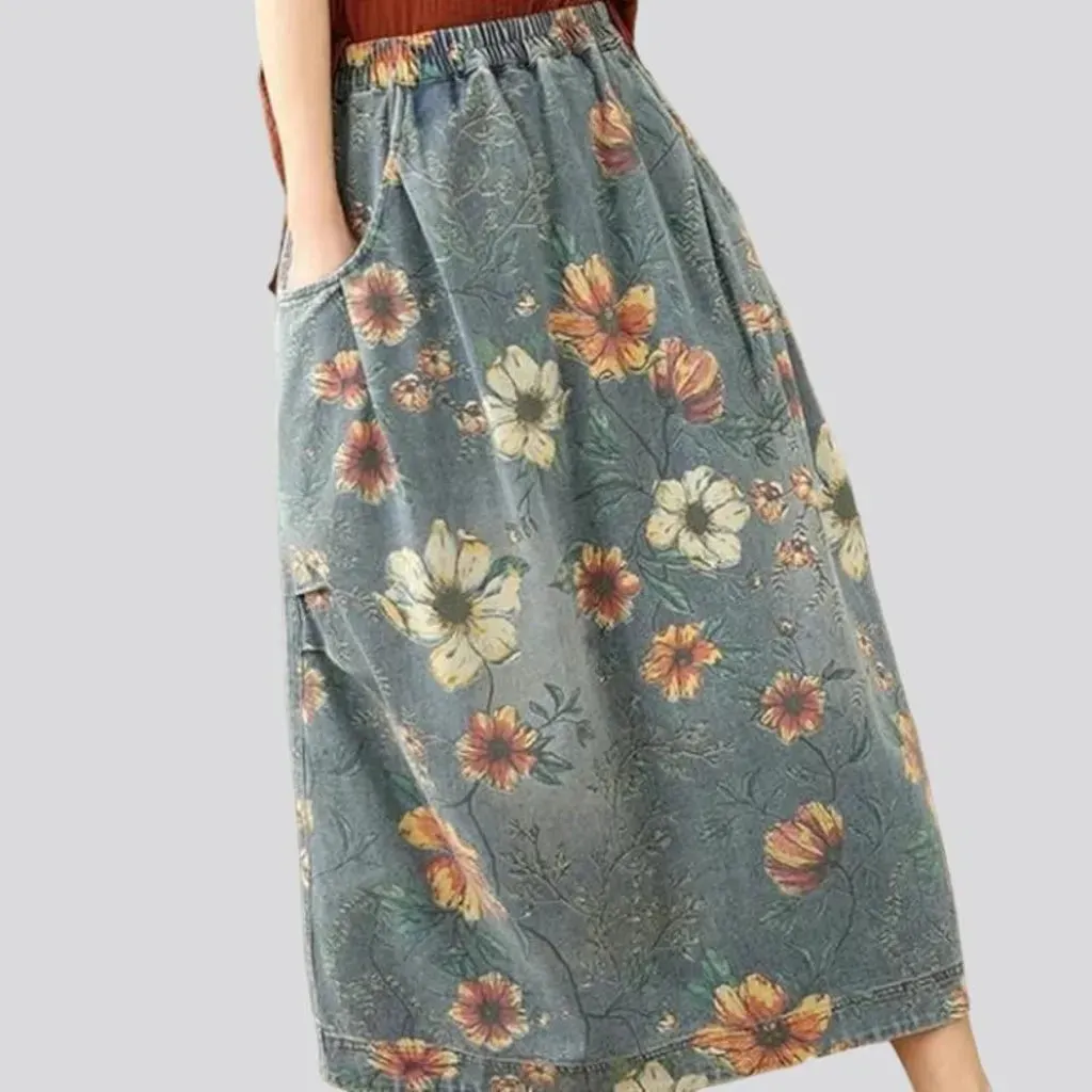 Boho roomy jeans skirt
 for women