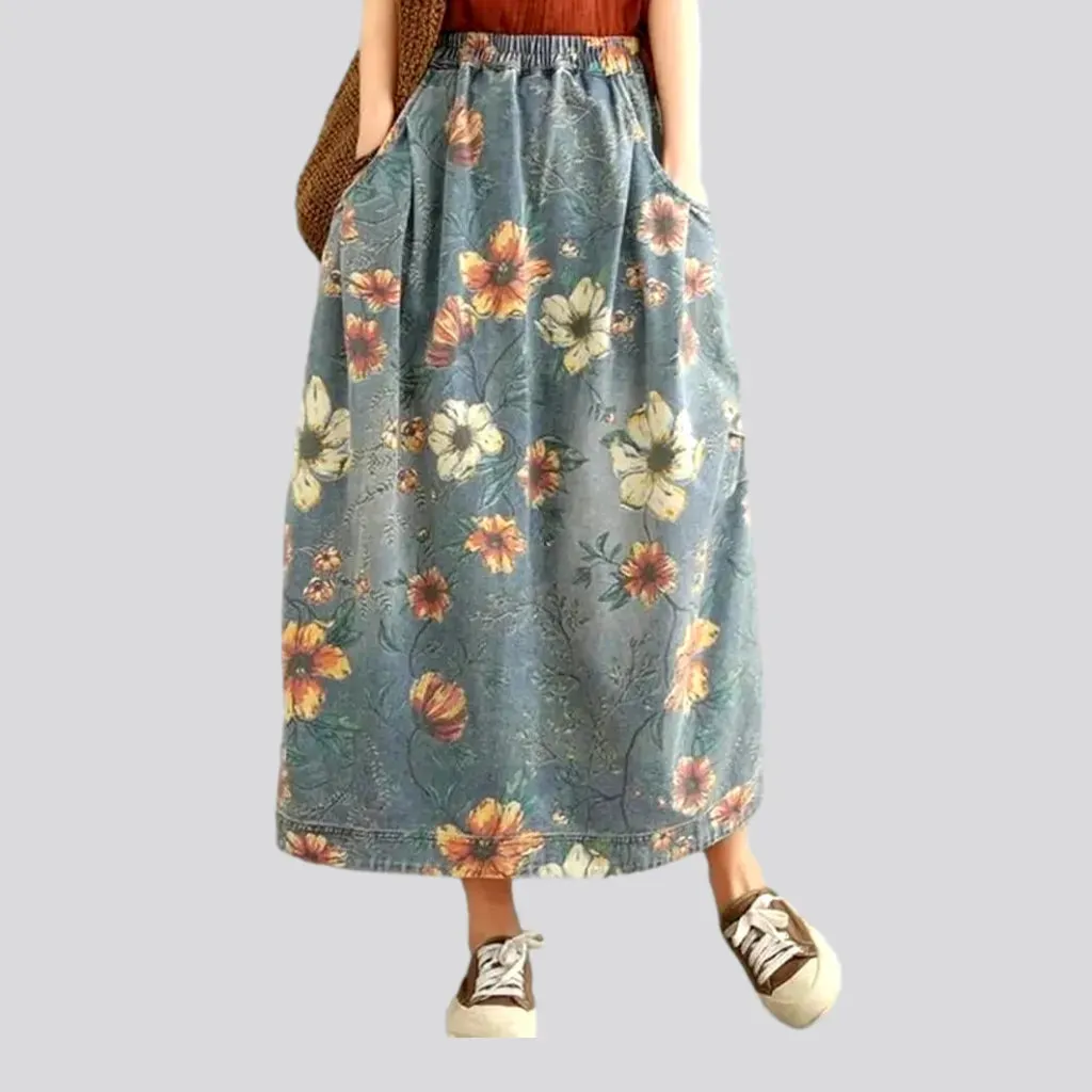 Boho roomy jeans skirt
 for women