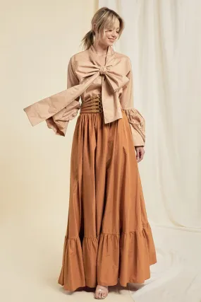 Brown Pocketed Flared Maxi Skirt