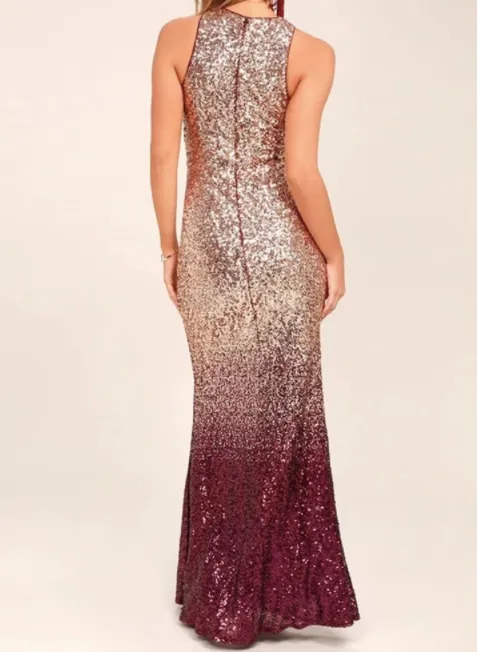 Burgundy and Rose Gold Sequin Maxi Dress