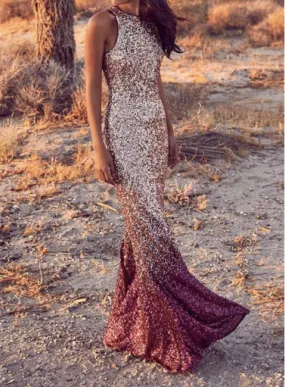 Burgundy and Rose Gold Sequin Maxi Dress