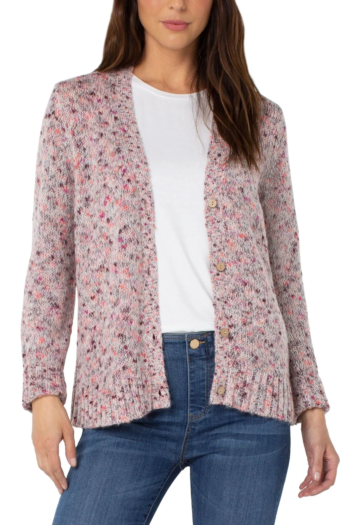 Button Front Marled Cardigan Sweater