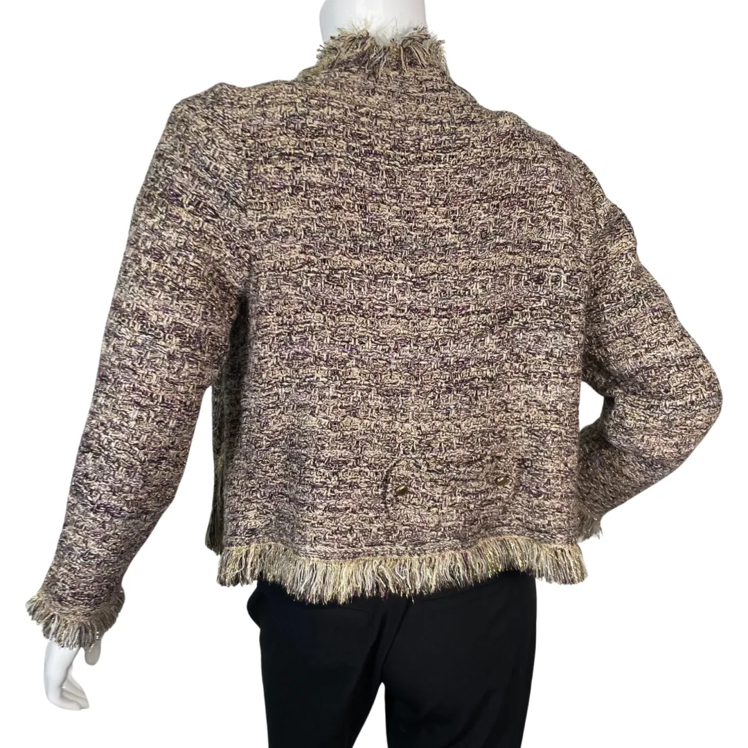 Cache Knit Cardigan with Golden Accents