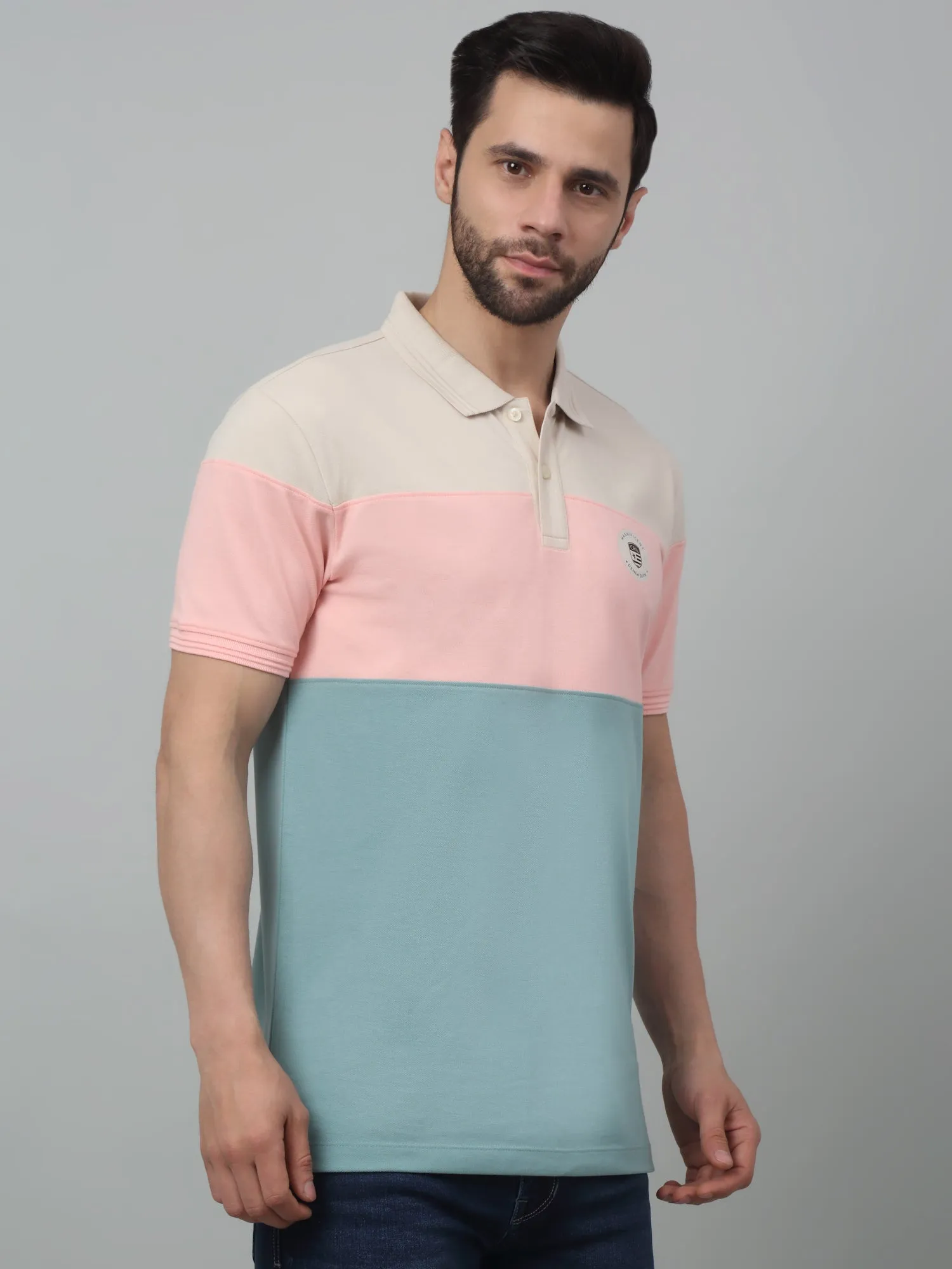 Cantabil Aqua Color-Block Polo Neck Half Sleeve T-shirt For Men