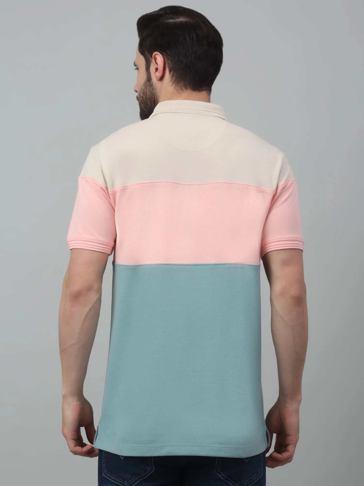 Cantabil Aqua Color-Block Polo Neck Half Sleeve T-shirt For Men