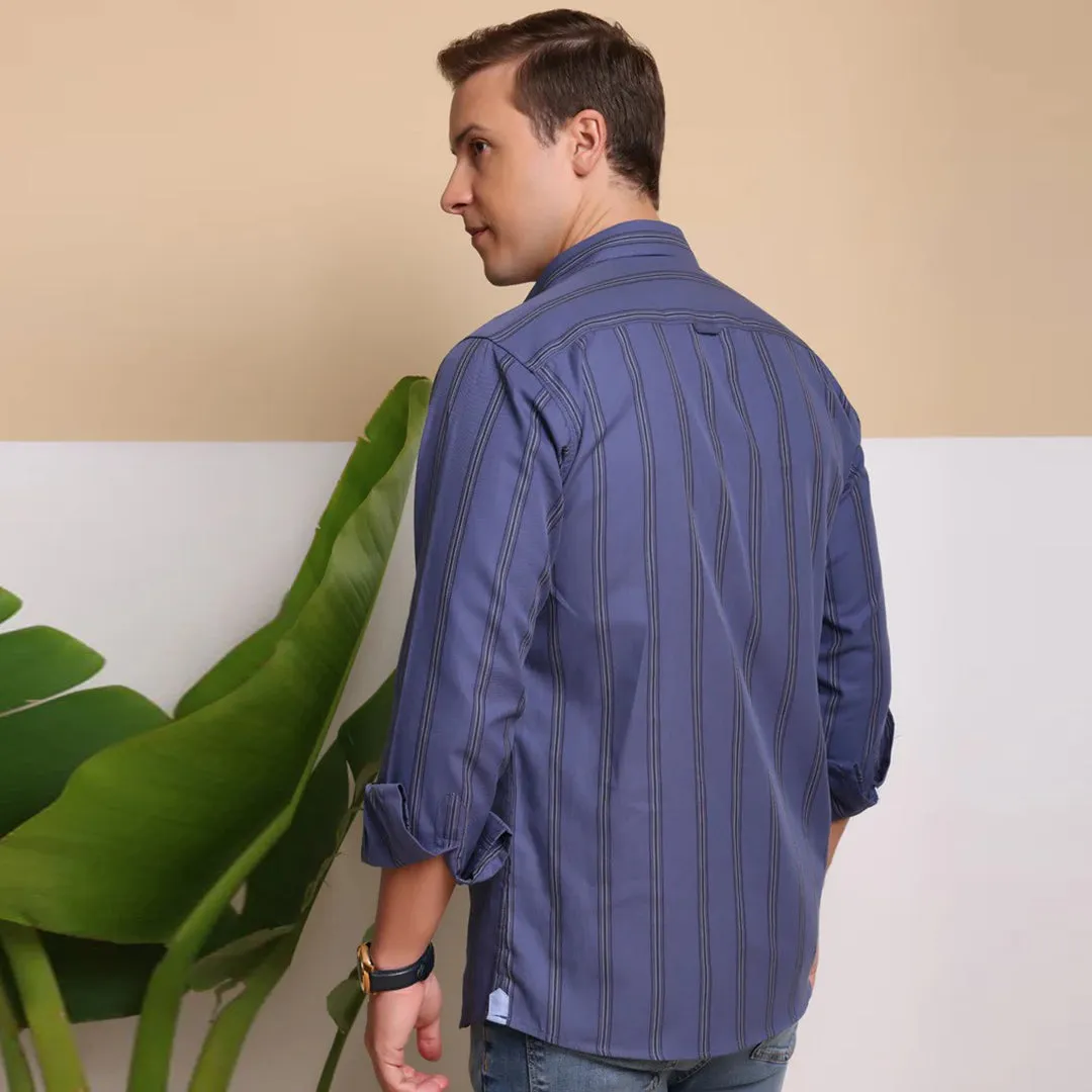 Check Regular Fit Cotton Shirt - Blue Strip