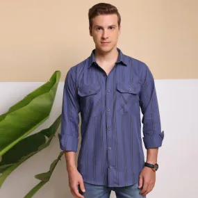 Check Regular Fit Cotton Shirt - Blue Strip