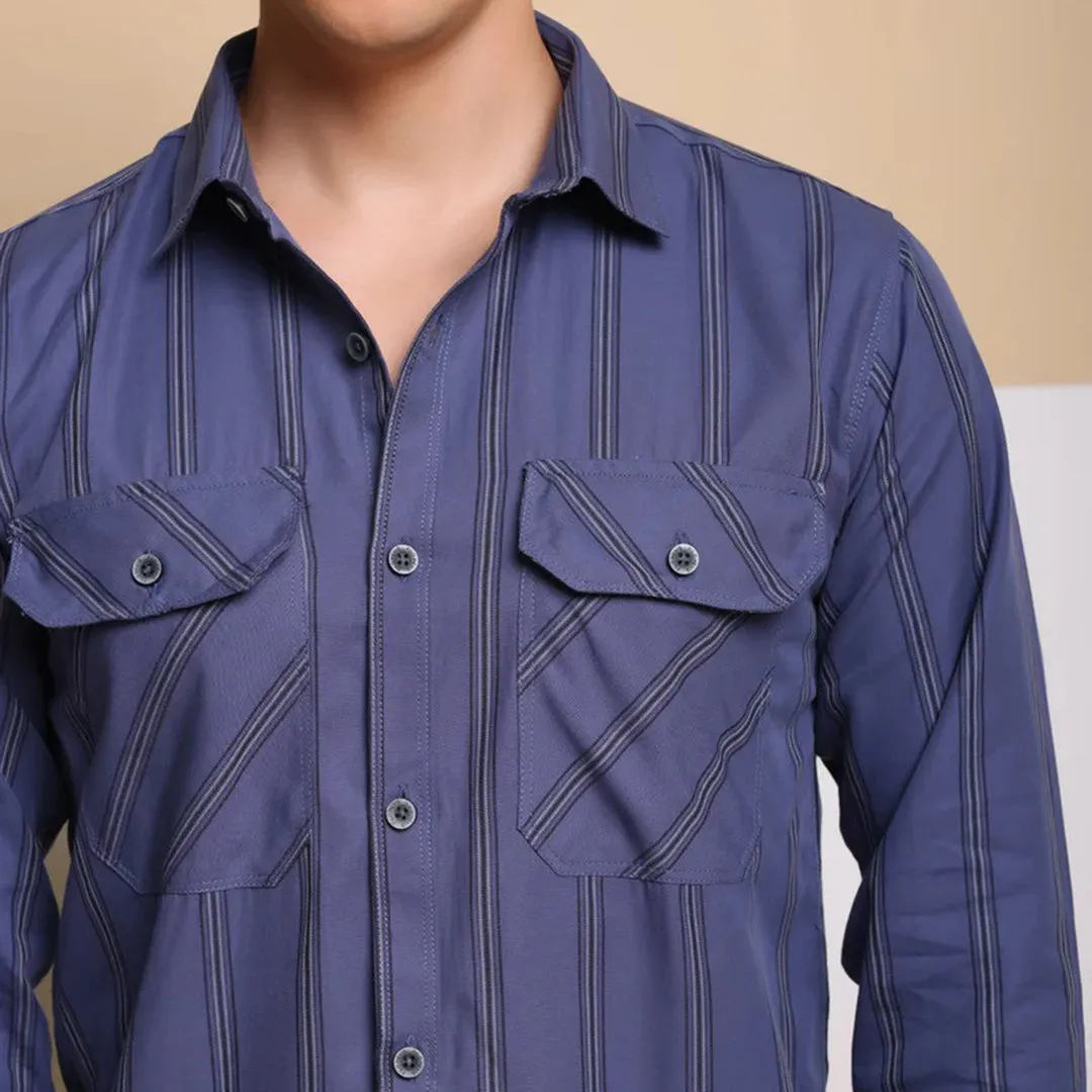 Check Regular Fit Cotton Shirt - Blue Strip