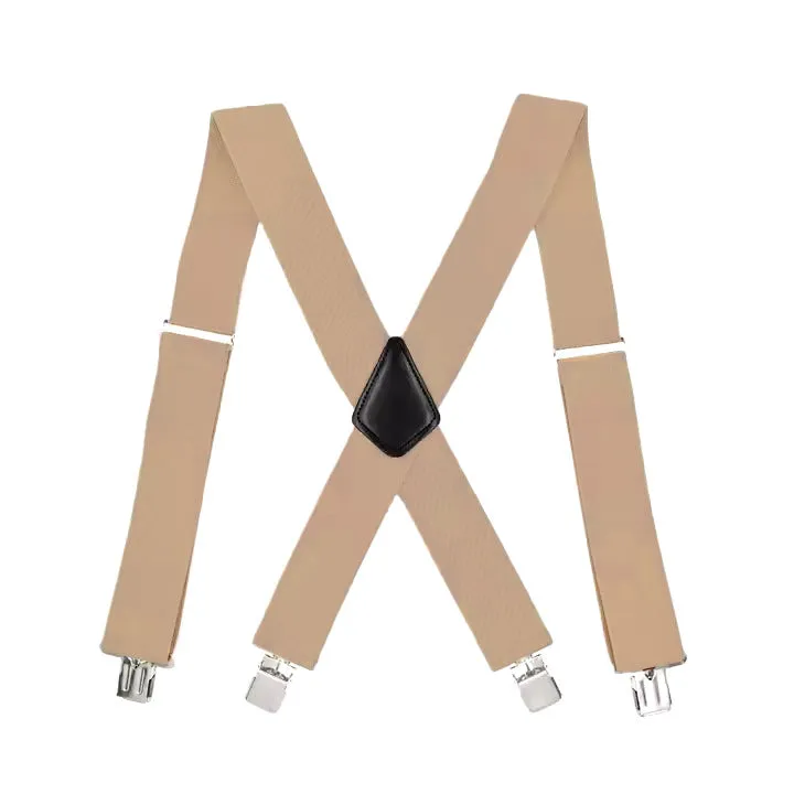 Chokore X-shaped Elastic Suspenders with Metal Clips (Beige)