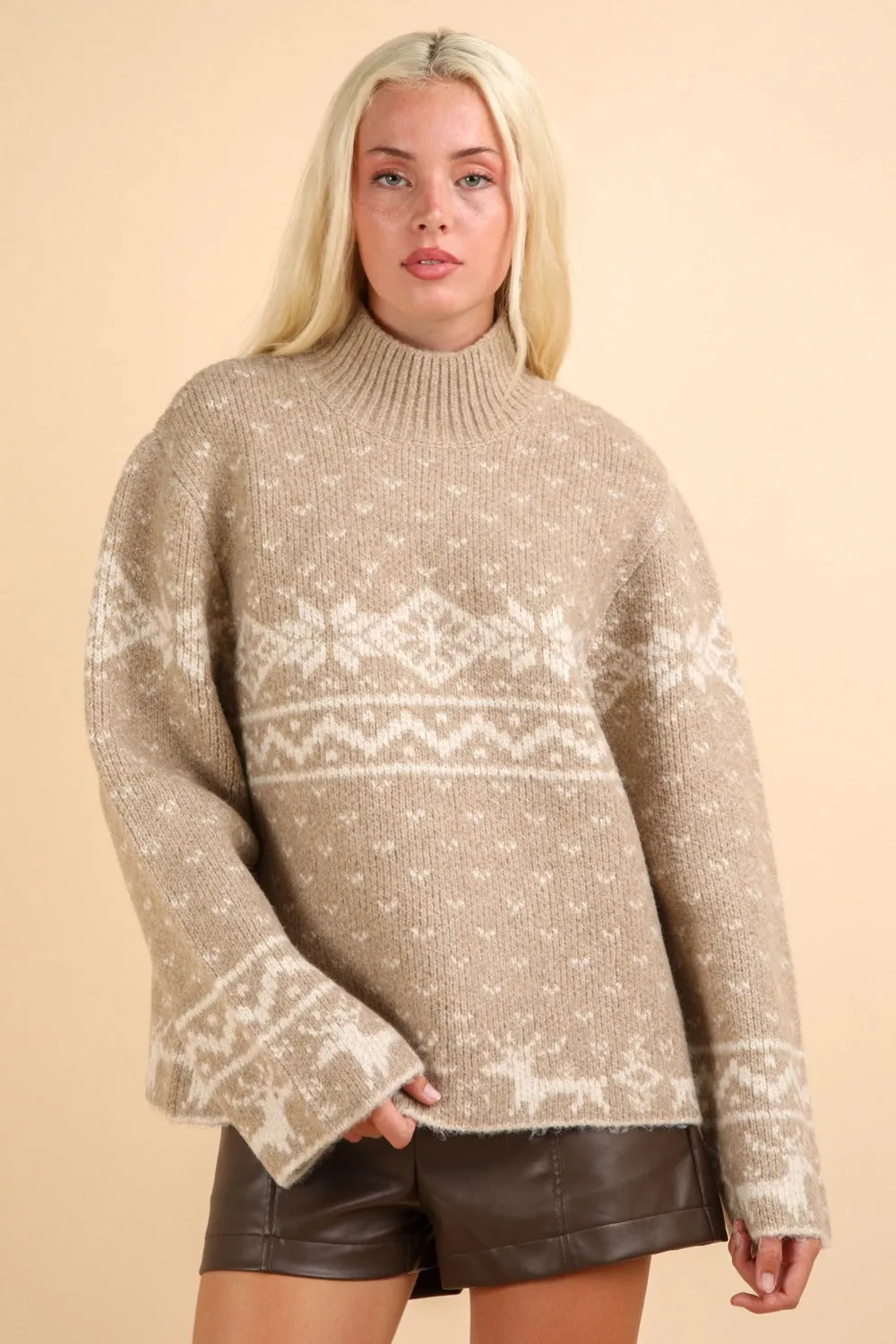 Christmas Element Mock Neck Long Sleeve Sweater