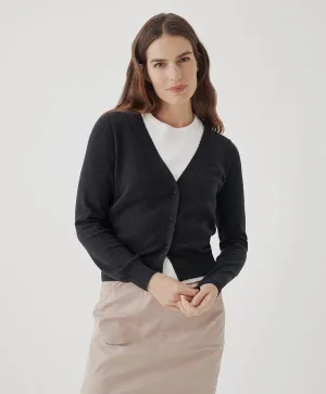 Classic Fine Knit Cardigan - Black Heather