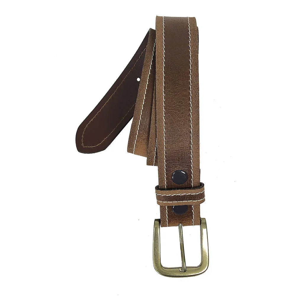 Classic Stitched Tan Leather Belt