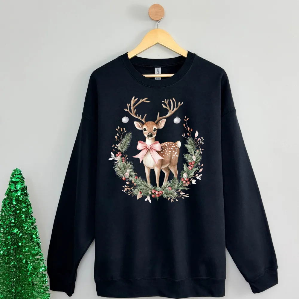 Coquette Reindeer Christmas Crewneck Sweatshirt