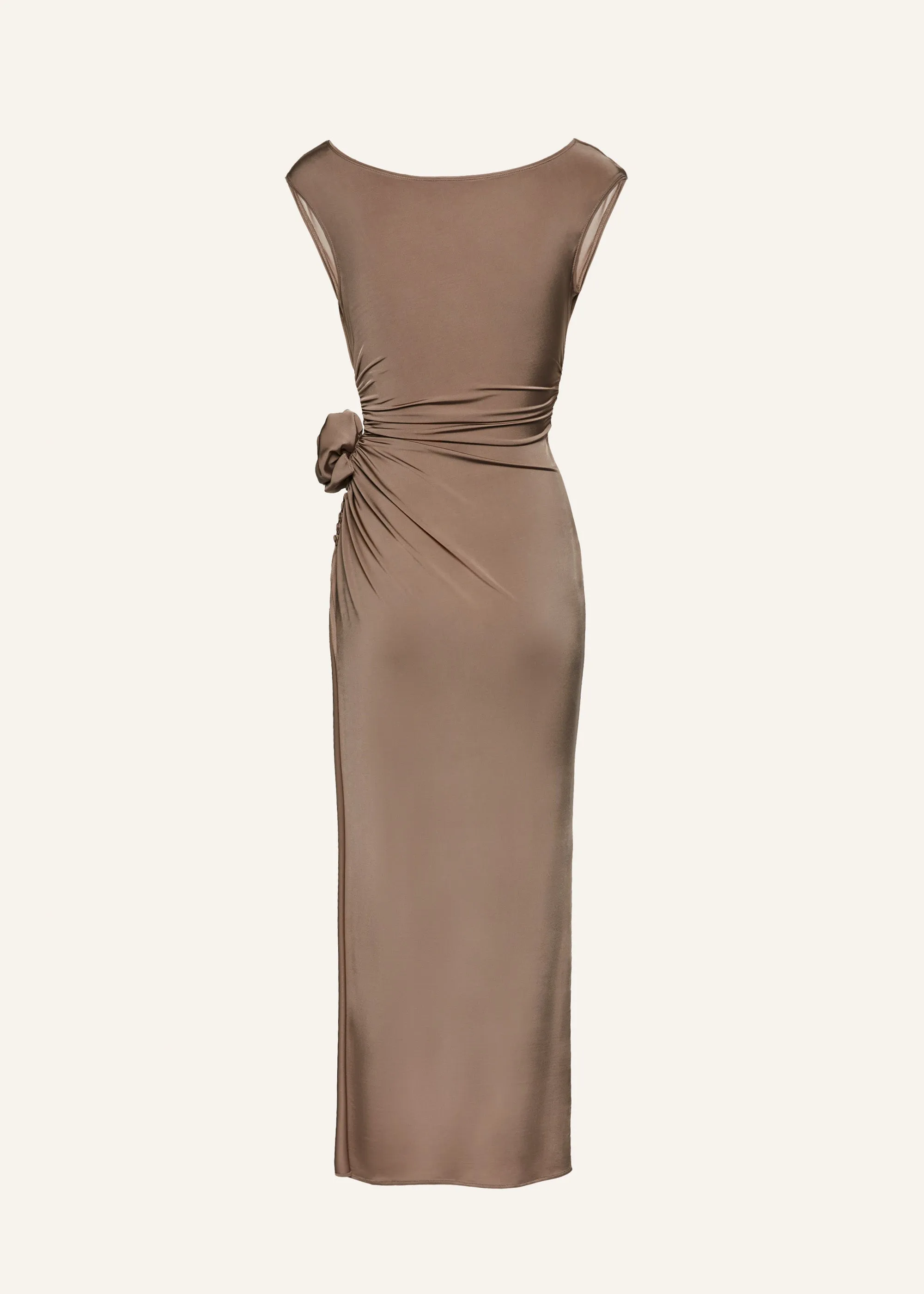 Cowl neck jersey midi dress in beige