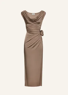 Cowl neck jersey midi dress in beige