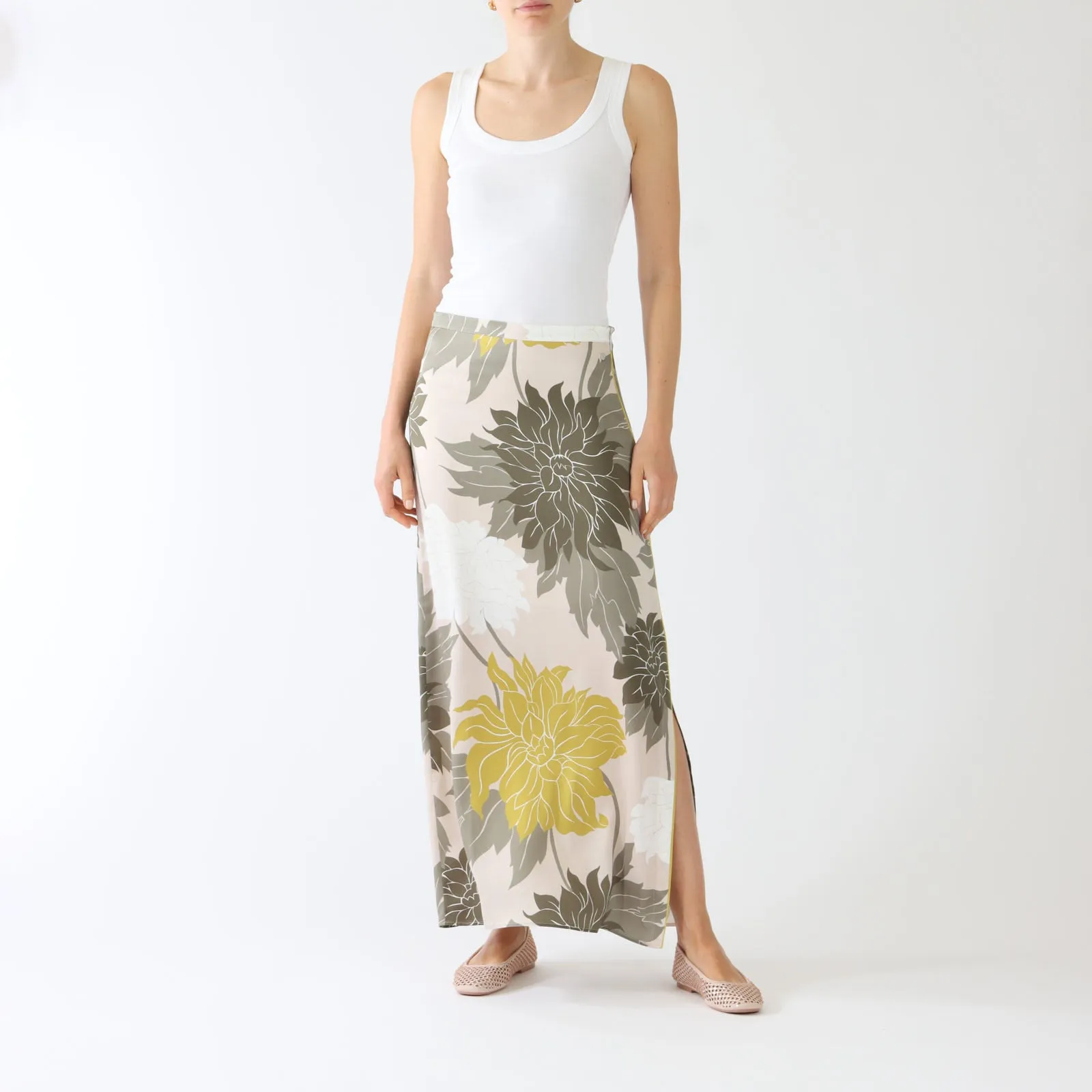 Deep Pearl Noble Print Silk Maxi Skirt