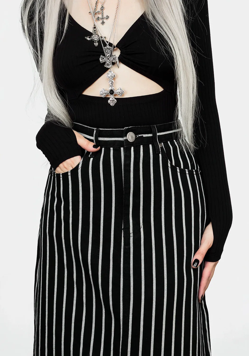 Deranged Stripe Denim Maxi Skirt