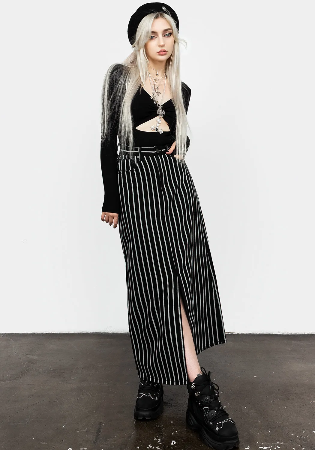 Deranged Stripe Denim Maxi Skirt