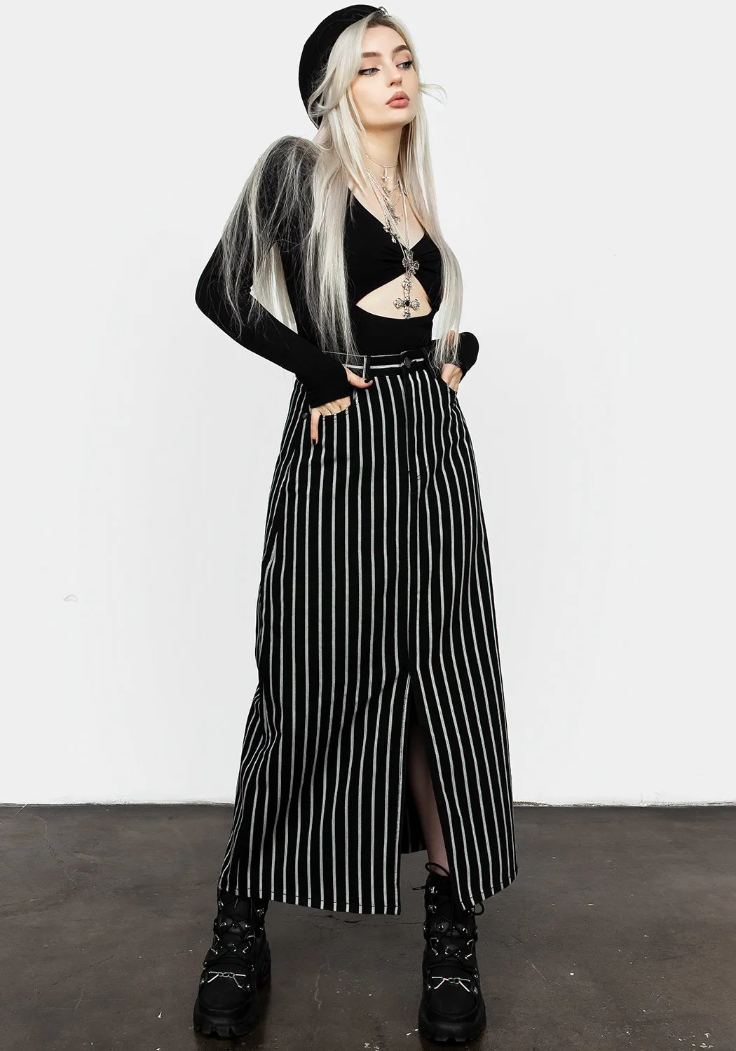 Deranged Stripe Denim Maxi Skirt