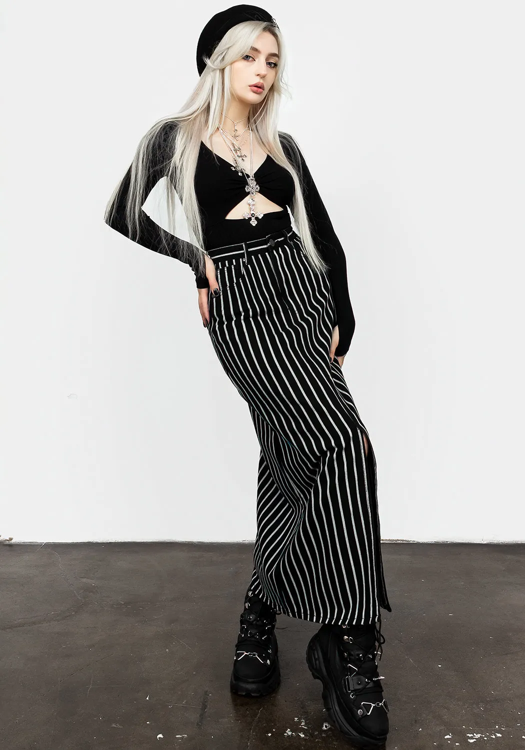 Deranged Stripe Denim Maxi Skirt