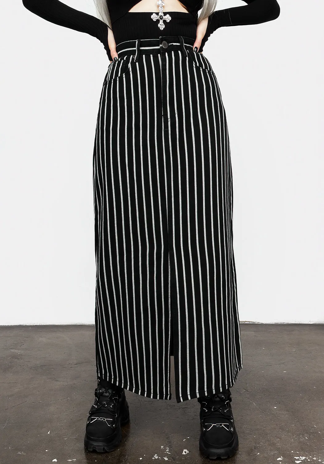 Deranged Stripe Denim Maxi Skirt