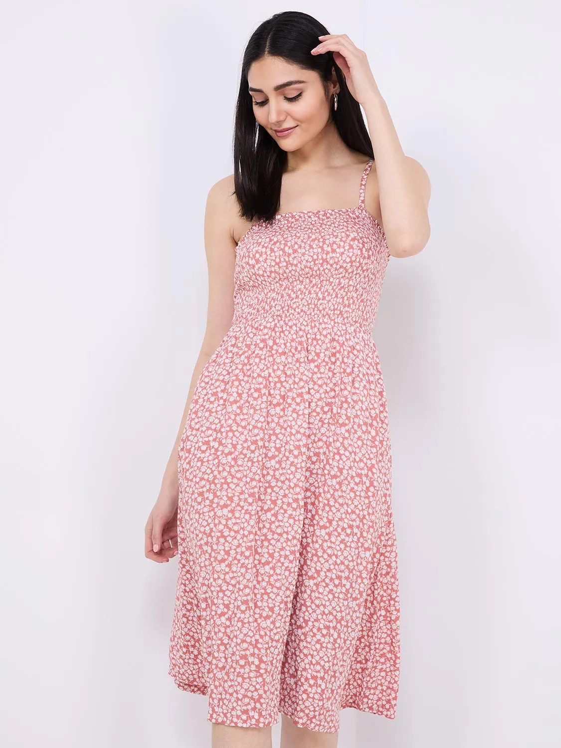 Ditsy Print Spaghetti Strap Midi Dress