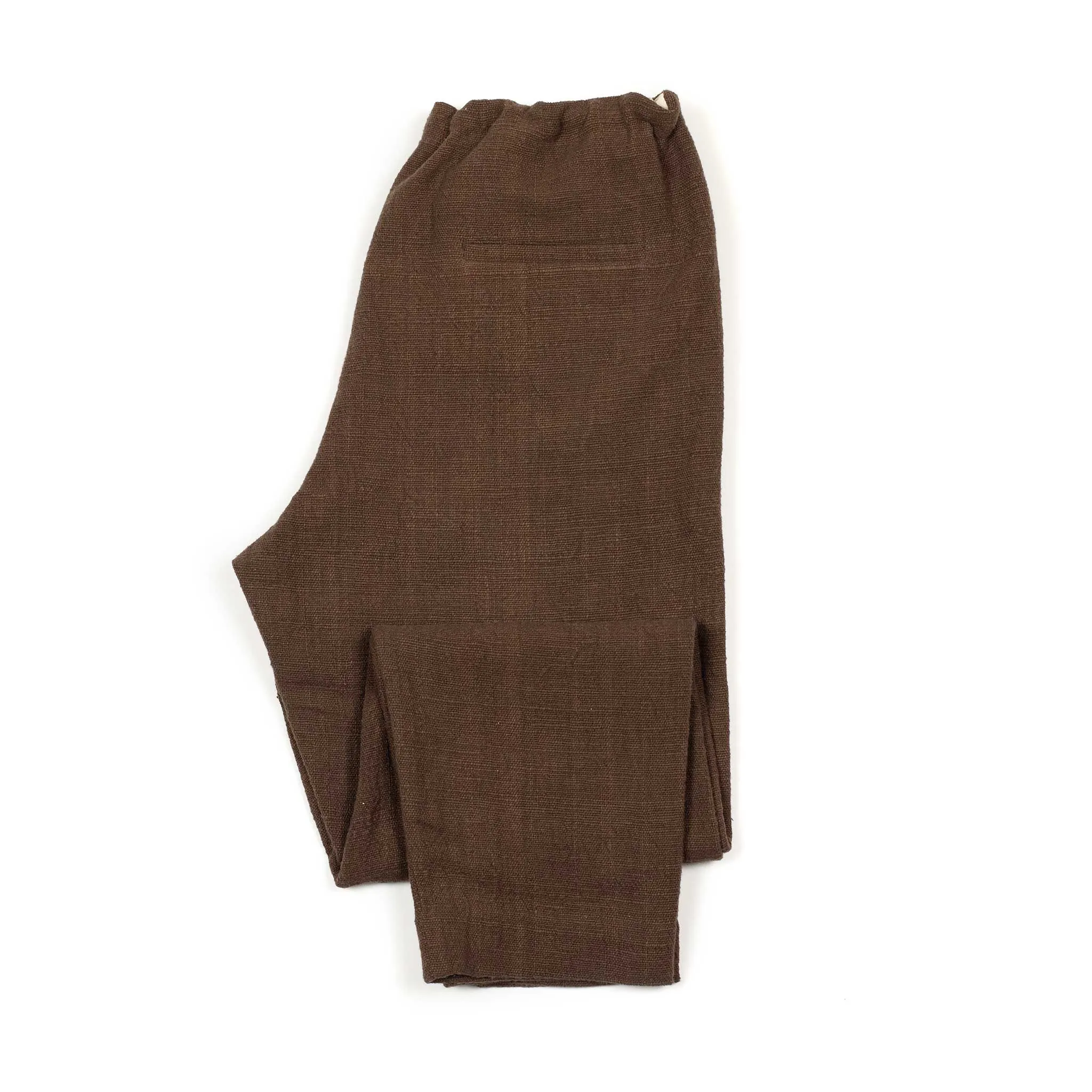 Drawstring tapered trousers in burnt umber cotton basketweave