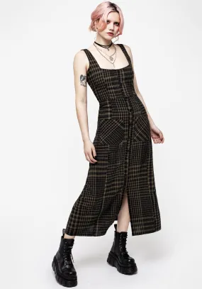 Dropout Check Sleeveless Button Down Midaxi Dress