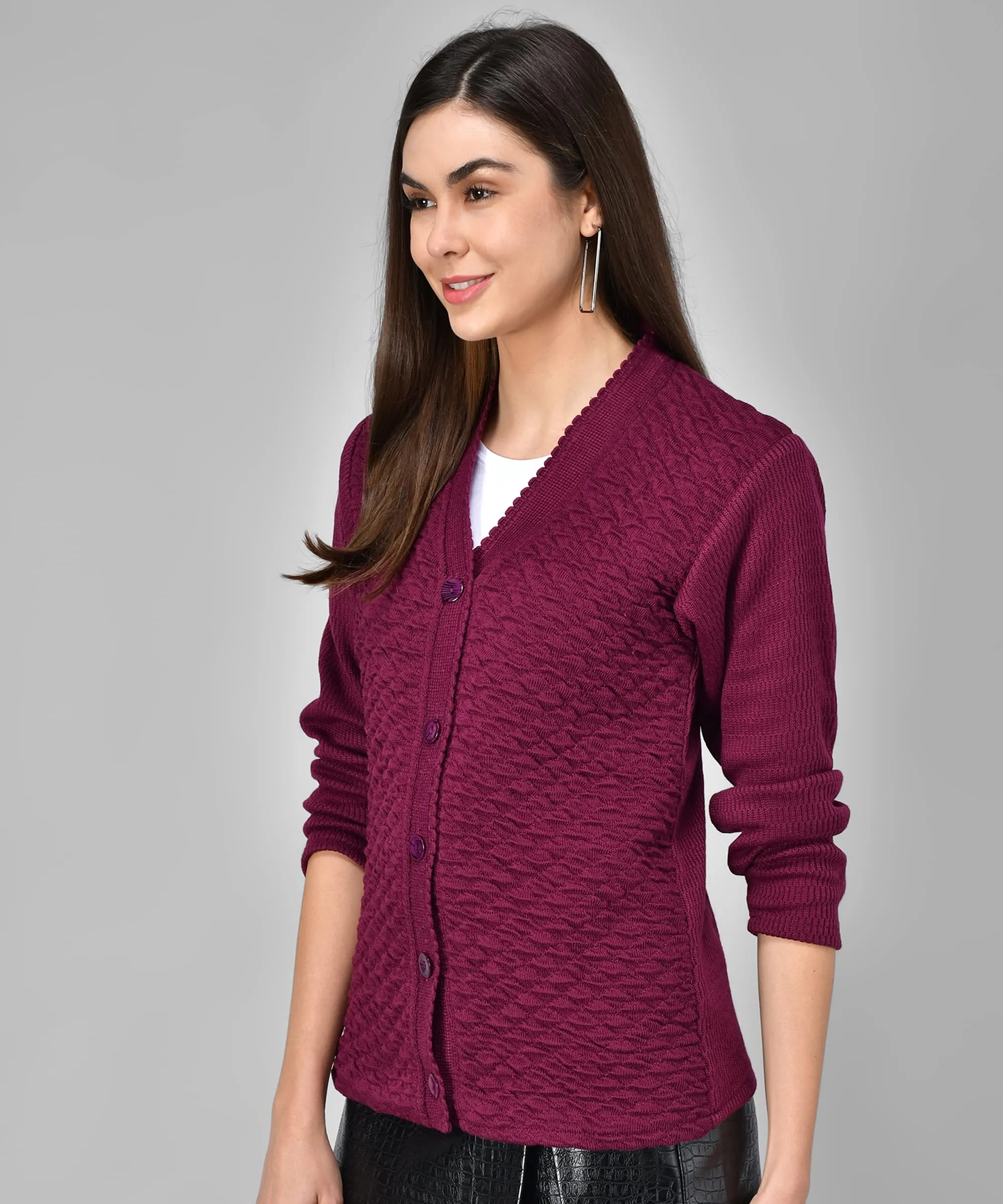 eKools Women's Wool Blend V-Neck Sweater (2626_Purple_2XL)