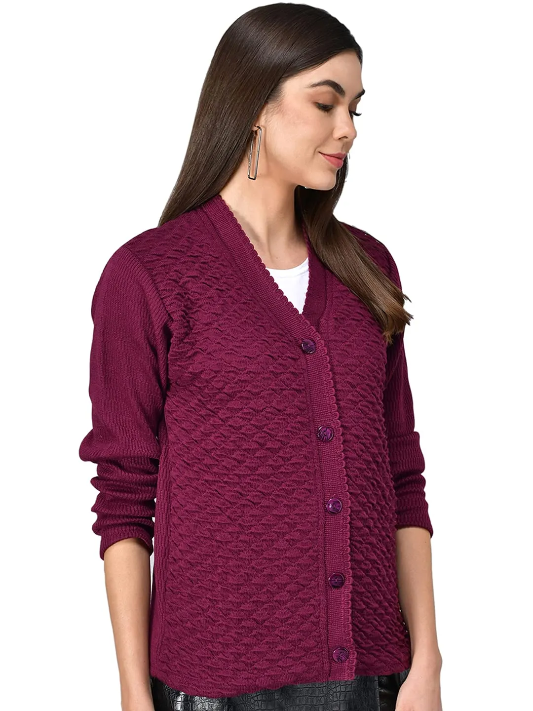 eKools Women's Wool Blend V-Neck Sweater (2626_Purple_2XL)