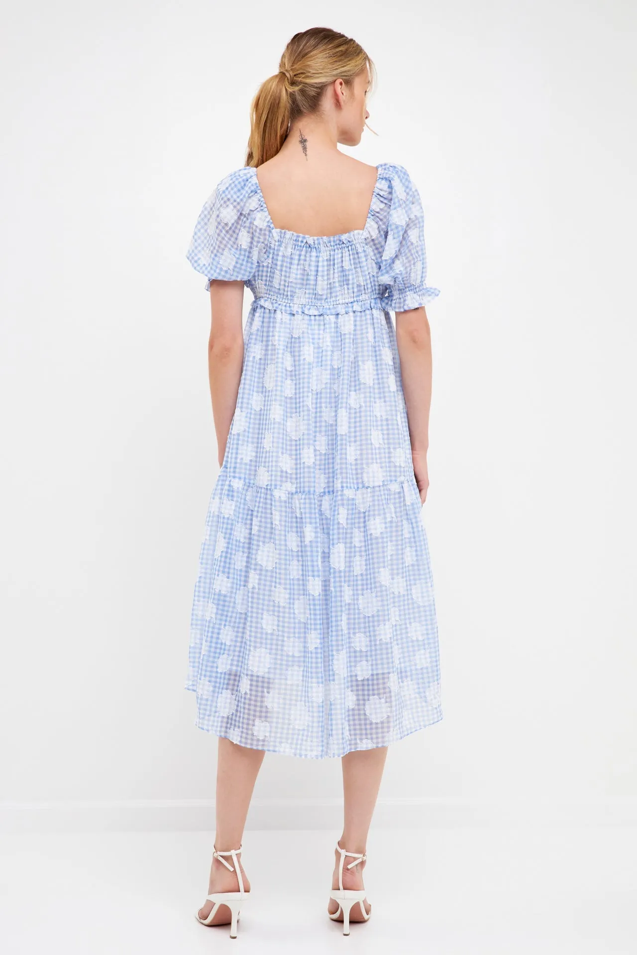 English Factory - Floral Texture with Gingham Printed Midi Dress