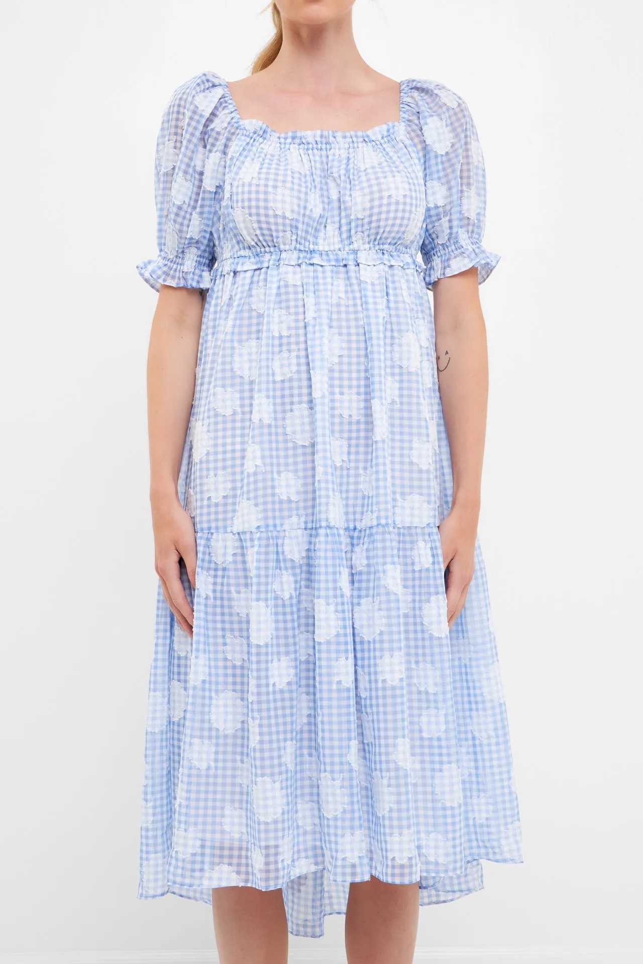 English Factory - Floral Texture with Gingham Printed Midi Dress