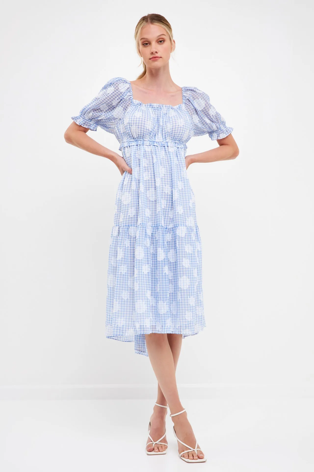 English Factory - Floral Texture with Gingham Printed Midi Dress