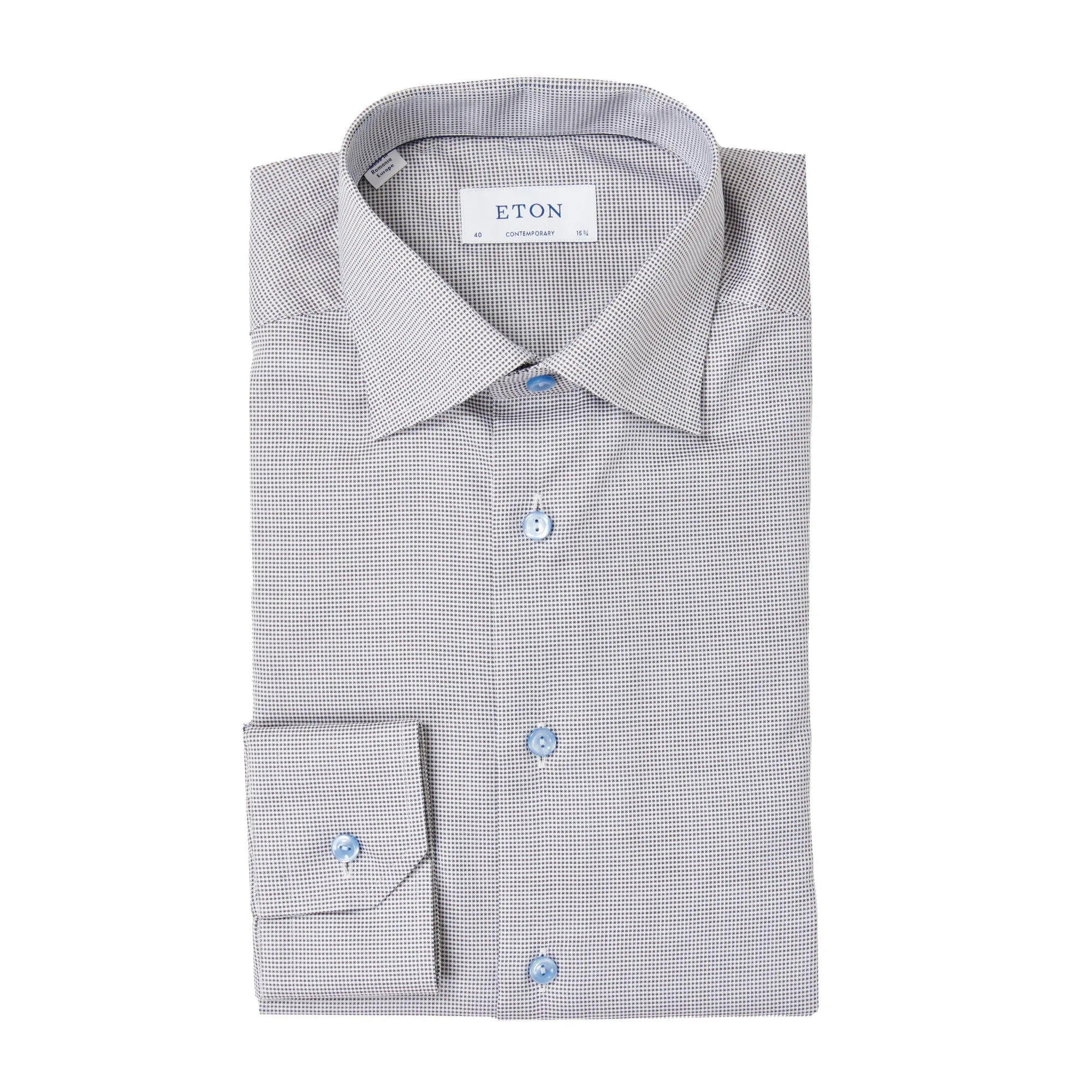 ETON Pin Dot Royal Dobby Shirt BROWN