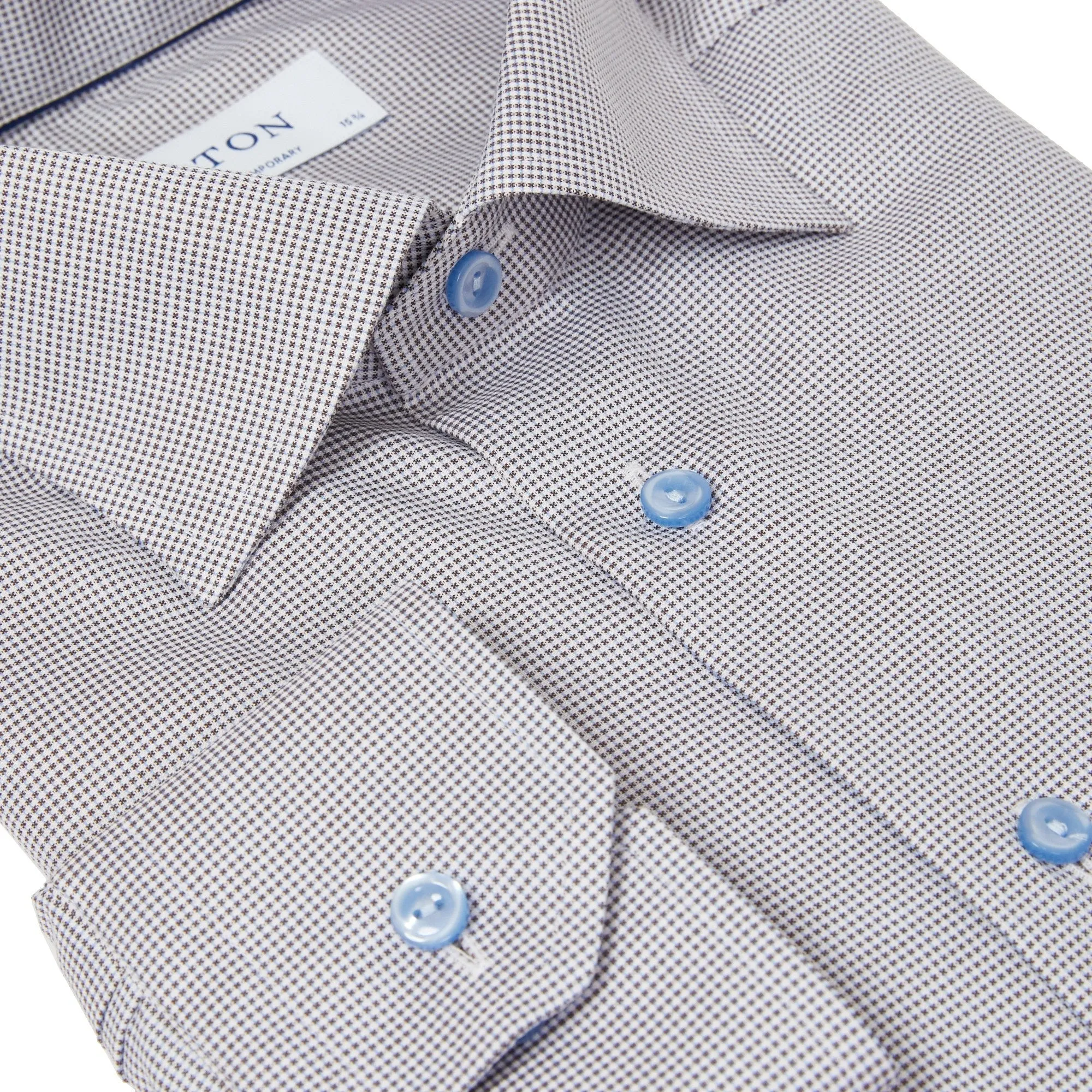 ETON Pin Dot Royal Dobby Shirt BROWN