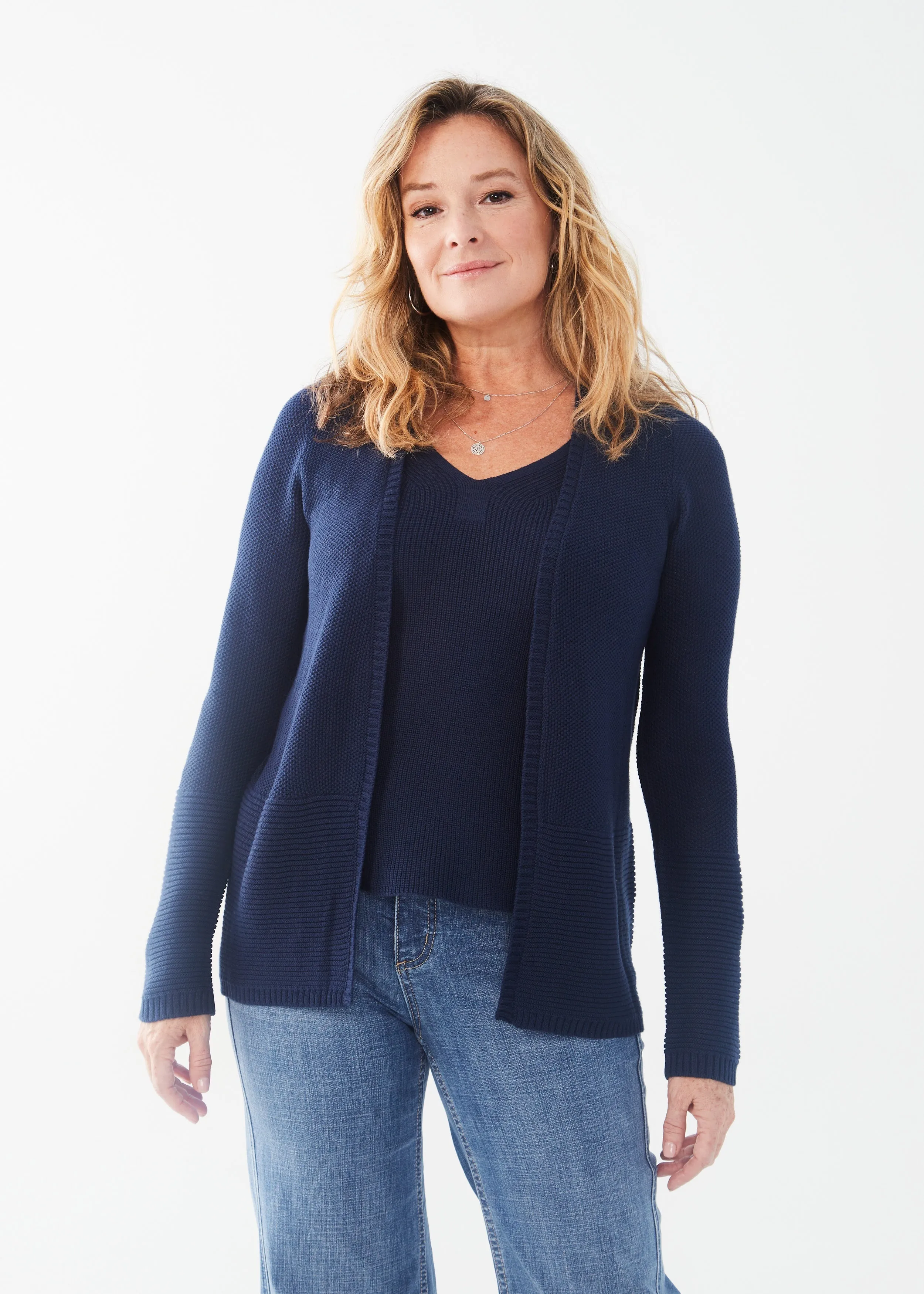 FDJ Long Sleeve Textured Cardigan 1144624-NVY Navy