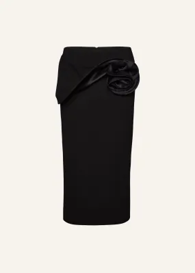 Floral appliqué midi skirt in black