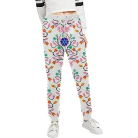 Floral Beadwork Four Clans White Women's Sweatpants