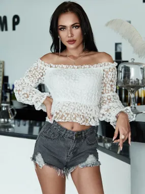 Flounce Sleeve Off-Shoulder Cropped Top