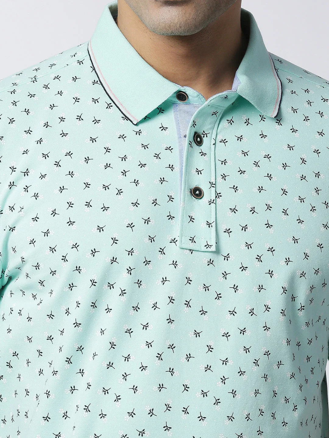 Fresh Mint Printed Pique Lycra Polo T-shirt