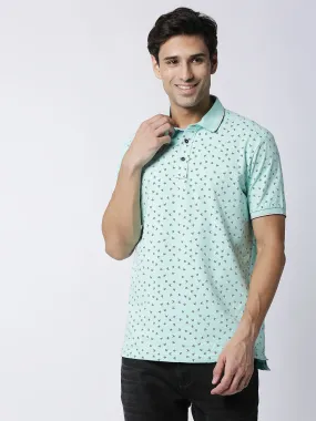 Fresh Mint Printed Pique Lycra Polo T-shirt