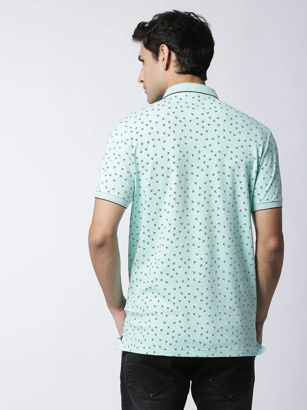 Fresh Mint Printed Pique Lycra Polo T-shirt