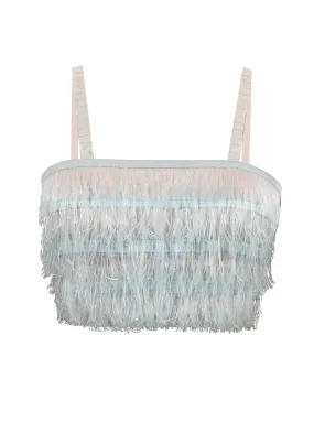 Fringed Bustier Satin Crop Top