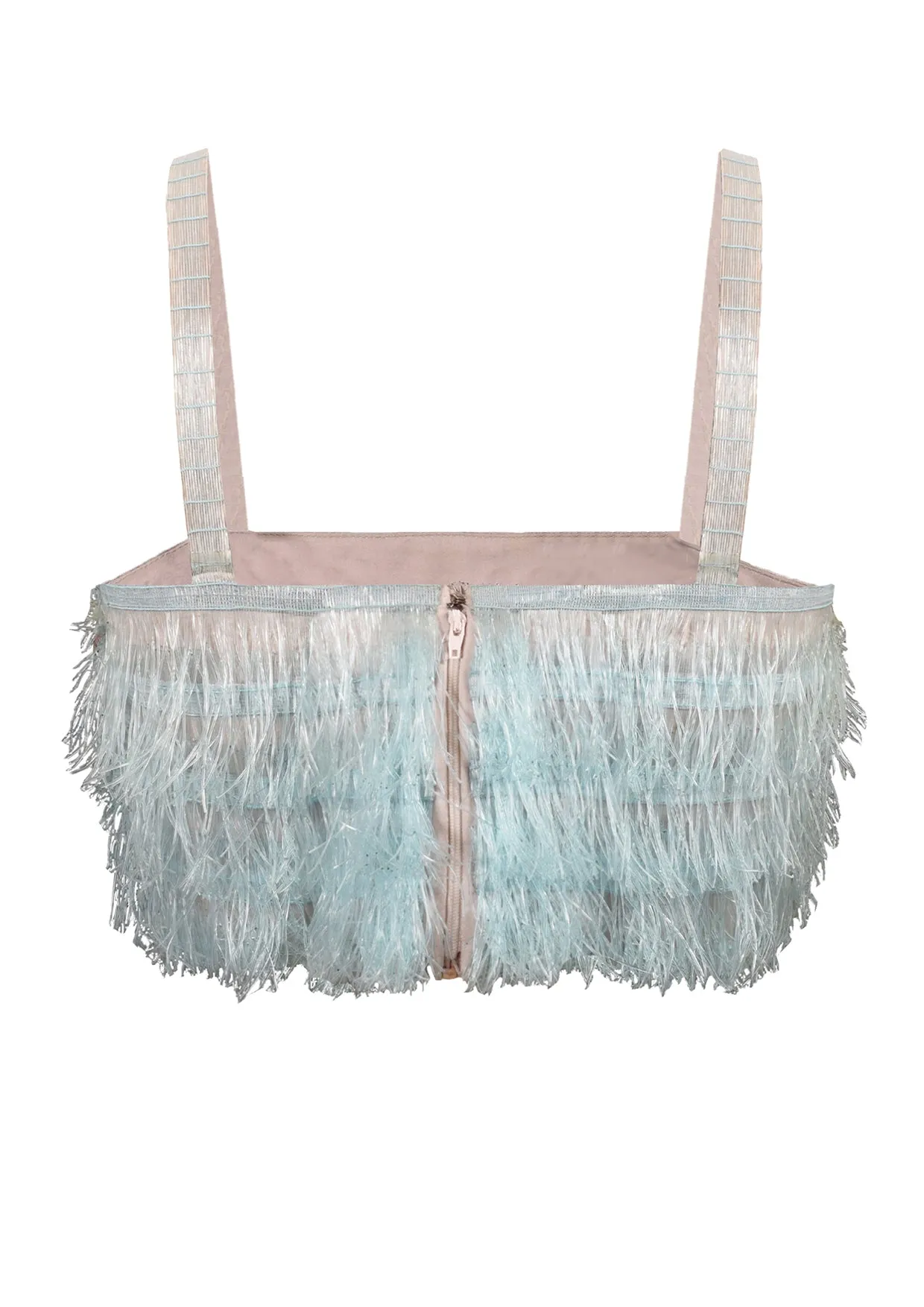 Fringed Bustier Satin Crop Top