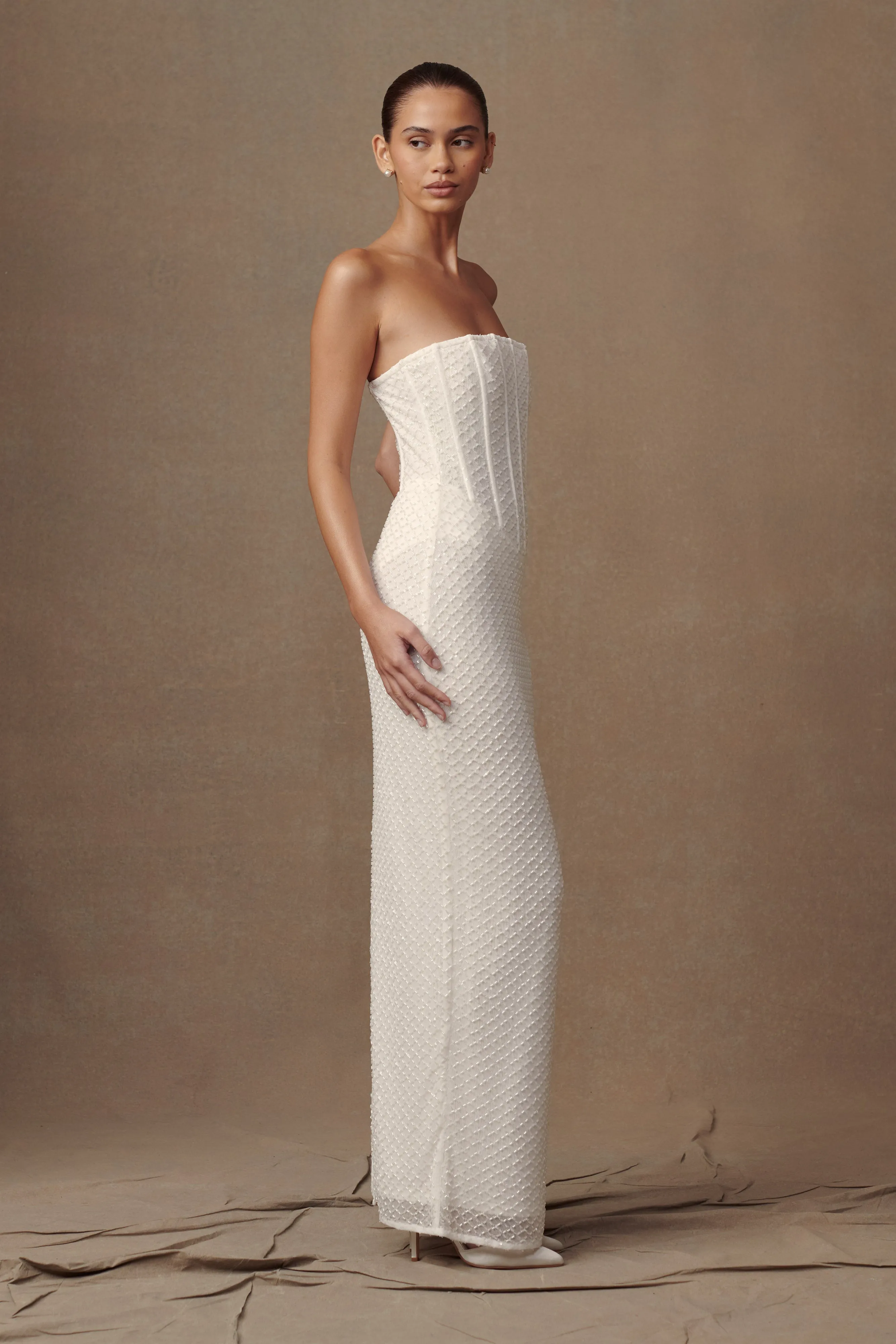 Gemma Strapless Sequin Maxi Dress - White