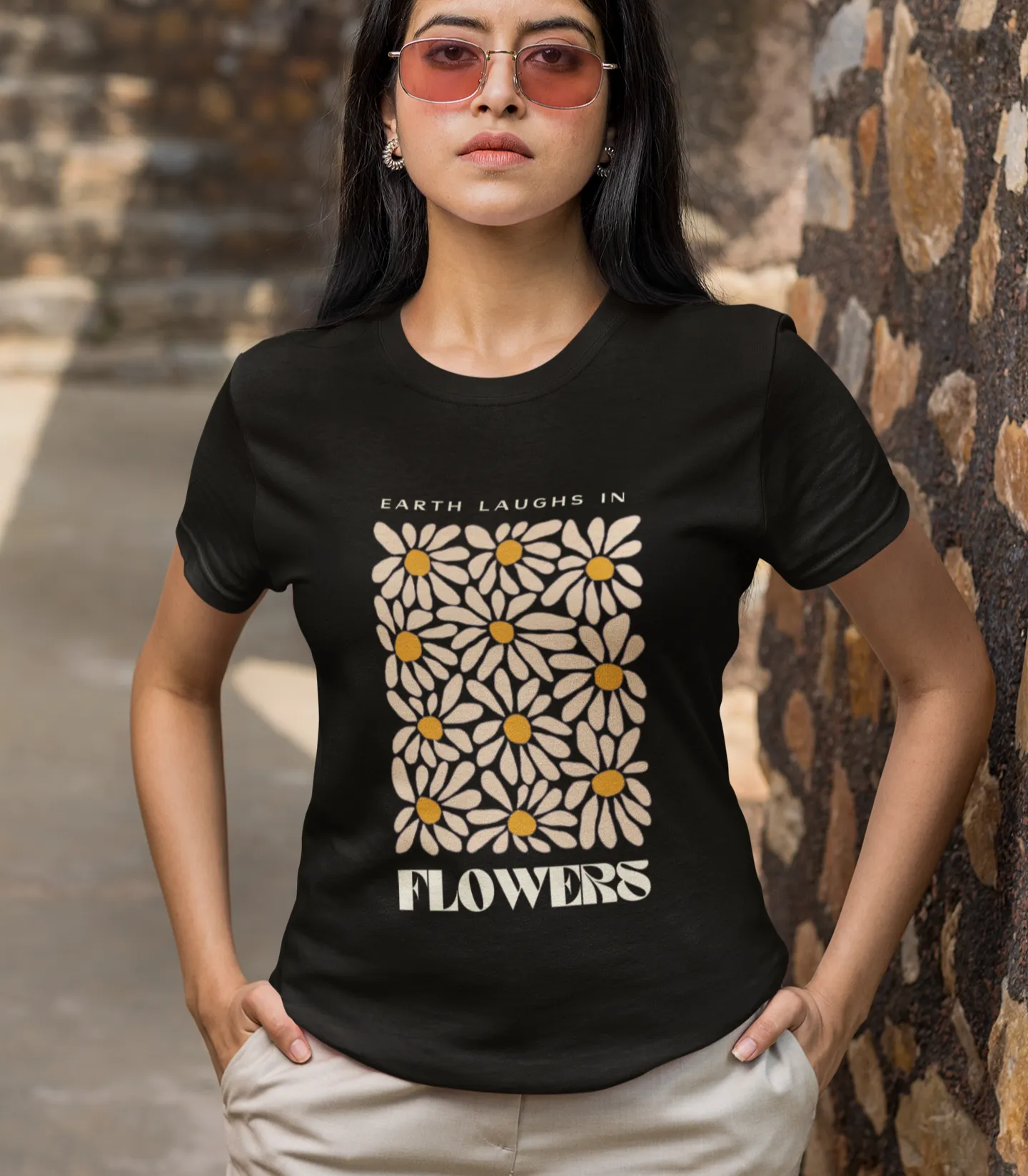 Geometric Floral Design T Shirt for Women D41