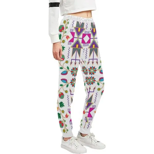 Geometric Floral Fall-White Women's Sweatpants