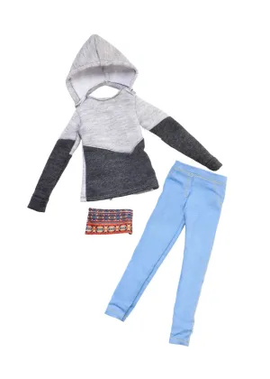 Gray Day Chillin’ Hoodie Sweater with Aztec Gaiter Fashion Pack