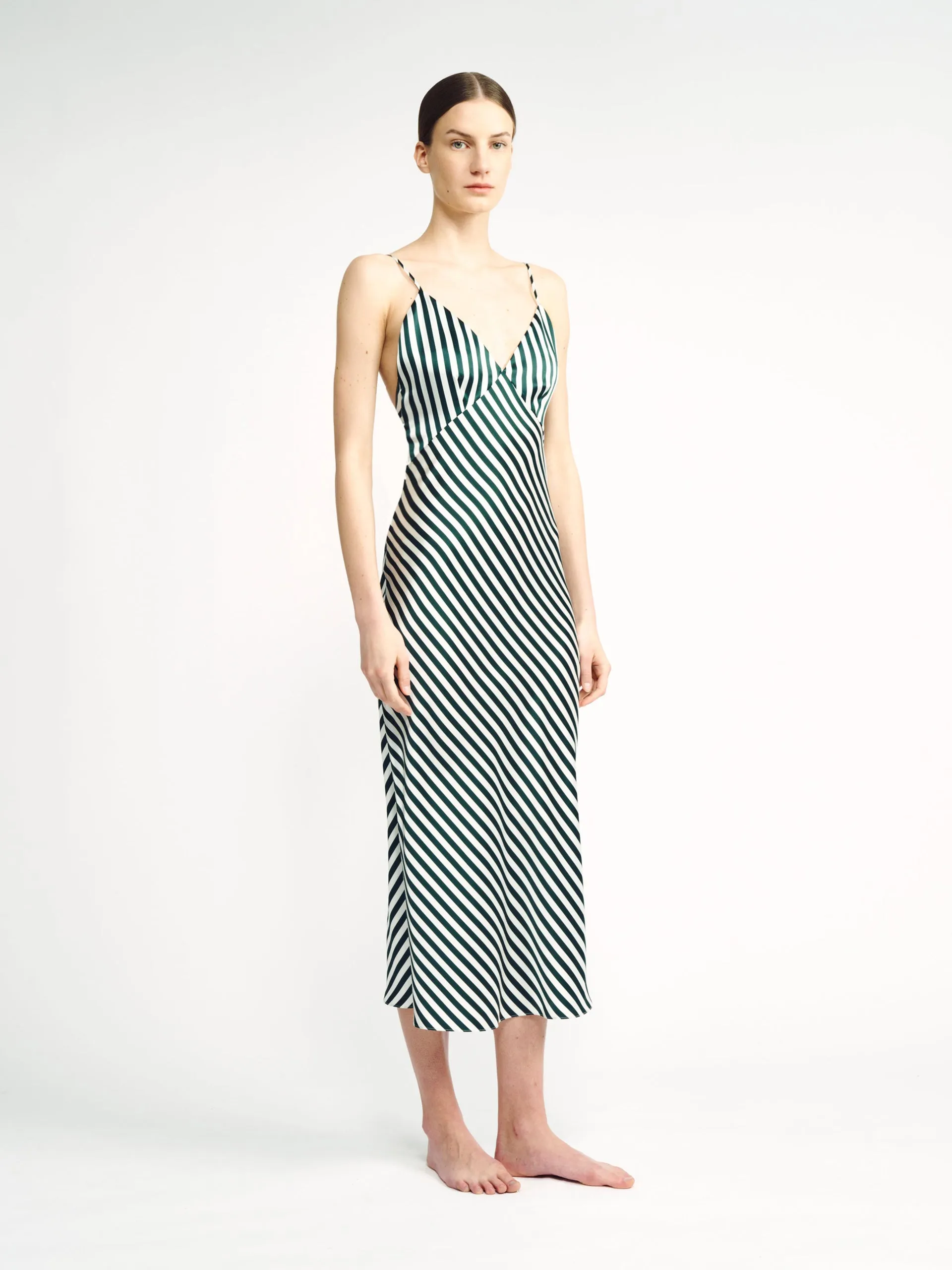 Green and ivory stripe Trinny slip dress